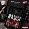 Top view of a Rammstein Mexico City Concert Tour 2026 black shirt inside a branded box with drumsticks and a keychain.