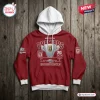 Front view of the Redcliffe Dolphins 2026 Hostplus Cup Premiers Maroon Hoodie with a white hood and cuffs.