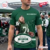 Front view of a green t-shirt featuring a graphic of Nick Mangold with the text Ring of Honor and jersey number 74.