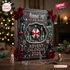 Front view of a black Resident Evil 30th Anniversary Advent Calendar 2026 decorated with red bows and themed ornaments.