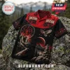 Rush Band Red Black Limited Edition Hawaiian Shirt featuring rock band motifs, Starman logo, mountains, and owl graphics.