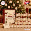 Santa Claus 250th Anniversary Advent Calendar with 24 individual blown glass ornaments featuring white bearded Santa faces.