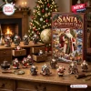Santa In Different Eras Advent Calendar 2026 box with miniature historical Santa figurines arranged on a wooden desk.