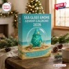 Sea Glass Gnome Advent Calendar 2026 box featuring a teal gnome illustration in a glass globe on a wooden table.