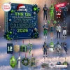 Front view of Seattle Seahawks 50th Anniversary 2026 Advent Calendar with hanging player and festive ornaments.
