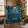 Front view of a blue Seattle Seahawks 50th Anniversary 2026 Advent Calendar with holiday decor and a Santa hat.