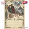 Front view of Shakespearean Year 2027 Wall Calendar featuring Macbeth August page layout with vintage theatrical artwork.