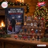 Front view of Silent Night Michael Myers 2026 Advent Calendar displayed with numbered ornaments on wooden tiers.