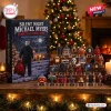 Front view of Silent Night Michael Myers 2026 Advent Calendar box beside numbered horror-themed trinkets.