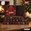 Front view of Slayer Christmas Advent Calendar Blind Box with collectible metal ornaments displayed on wooden steps.