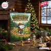 Front view of a Beagle Scout 2026 advent calendar box with miniature figures arranged on a wooden table.
