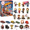 Snoopy x Hot Wheels 58th Anniversary Advent Calendar 2026 box with 24 numbered PEANUTS character figures and toy car items.