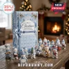 Snowman Miniature 24-Day Christmas Advent Calendar box with blue winter illustrations and twelve assorted snowman figurines.