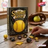 Softball Lover Advent Calendar 2026 box featuring a yellow softball graphic, displayed with miniature acrylic ornaments.