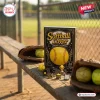 Softball Lover Advent Calendar 2026 featuring 24 acrylic ornaments on a wooden bench with gloves and yellow softballs.
