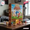 Sonic The Hedgehog 35th Anniversary Advent Calendar box with five small character figurines displayed on a wooden desk.