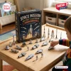Space Mission Advent Calendar 2026 box with 24 miniature spacecraft and astronaut figures displayed on a wooden table.