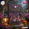Front view of the Spellbound Halloween Garden 2026 Advent Calendar box surrounded by pumpkins and flowers.