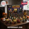 SpongeBob SquarePants 2026 Halloween Character Advent Calendar featuring twenty-four figures on a wooden table with pumpkins.