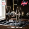 Star Wars 50th Anniversary TIE Fighter tree ornament in gray and black with commemorative 1977-2027 text on gold string.