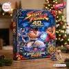 Street Fighter 40th Anniversary Advent Calendar 2026 featuring Ryu and Chun-Li illustrations on a blue gift-wrapped box.