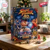 Street Fighter 40th Anniversary Advent Calendar 2026 box with Ryu and Chun-Li artwork and miniature figures on a table.