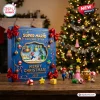 Front view of a blue Super Mario 2026 Advent Calendar box featuring a decorative window and miniature character figures.