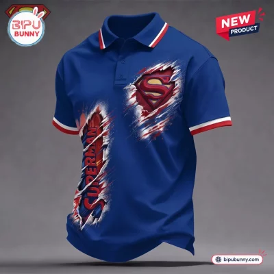Superman Blue Ripped Effect Polo Shirt