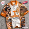 Front view of a Tennessee Volunteers NCAA mascot polo shirt featuring a hound dog, stadium graphic, and checkerboard print.
