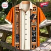 Front view of an orange and white Tennessee Volunteers Hawaiian shirt featuring hound dog and mountain graphics.