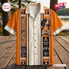 Front view of a Tennessee Volunteers orange Hawaiian shirt with hound and checkerboard graphics.