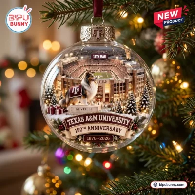 Texas A&M University 150th Anniversary Glass Christmas Ornament