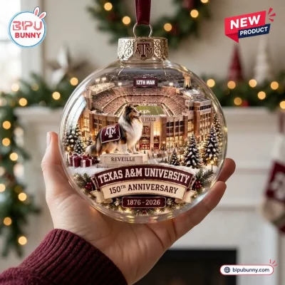 Texas A&M University 150th Anniversary Glass Christmas Ornament