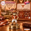 Front view of Texas Longhorns Collector Edition Monopoly game set with a Bevo mascot figurine and board game components.