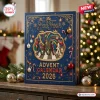 The Beatles Fab Four Advent Calendar 2026 in blue with a psychedelic Abbey Road circular cutout and festive gold trim.