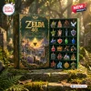 Open box view of the Legend of Zelda 40th Anniversary Advent Calendar on mossy forest stones.