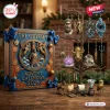 The Odyssey Greek Mythology Advent Calendar 2026 with book-shaped blue box, golden accents, and assorted mythic ornaments.
