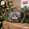 Front view of a UFC Championship Octagon Christmas ornament featuring gloves and a belt inside a miniature cage.