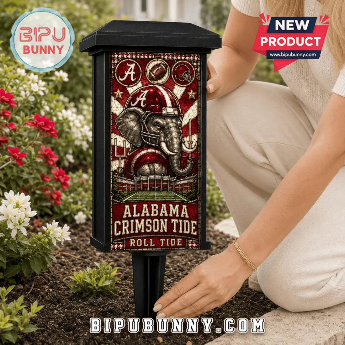 University of Alabama Stained Glass Solar Garden Light University of Alabama Stained Glass Solar Garden Light