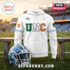 University of North Carolina Ireland Series White Hoodie with green UNC text, sleeve patterns, and light blue accents.