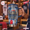 USA Basketball 73rd Anniversary YETI Tumbler Cup featuring a blue tie-dye design, championship logo, and trophy graphic.