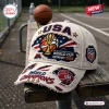 USA Women's Basketball World Cup 2026 distressed baseball cap in off-white with embroidered team and trophy graphics.