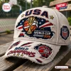 USA Women's Basketball World Cup 2026 Distressed Baseball Cap in beige with embroidered team patches and fraying edges.