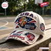 USA Women's Basketball World Cup 2026 Distressed Baseball Cap in cream fabric with embroidered patches and frayed edges.