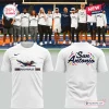 Front and back view of the UTSA Roadrunners Hispanic Heritage white t-shirt featuring San Antonio graphics.