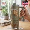 Virgo Astrology Custom 40oz Stanley Tumbler in olive green with gold embossed zodiac symbols and Virgo Queen text.