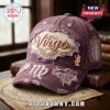 Virgo Big Virgo Energy Distressed Purple Baseball Cap with beige embroidered patch, astrological symbol, and lace detailing.