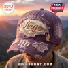Virgo Big Virgo Energy Distressed Purple Baseball Cap with embroidered zodiac text, side patches, and frayed edges.