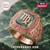 Virgo The Maiden Rose Gold Zodiac Ring featuring a central green stone, engraved Virgo text, and small embedded gems.