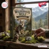 Front view of the Wilderness Wolf Collection Advent Calendar box with miniature figurines on moss.